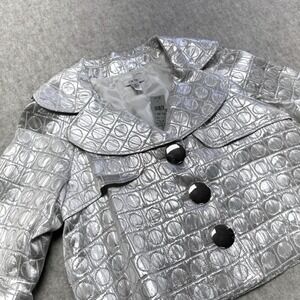Vintage Cache Silver Metallic Textured Y2K Cropped Blazer Jacket Women's Size M